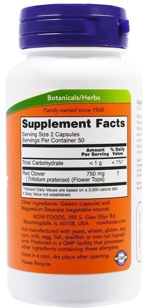 NOW Foods RED CLOVER 375 MG 100 CAPS Червона конюшина 523265 фото