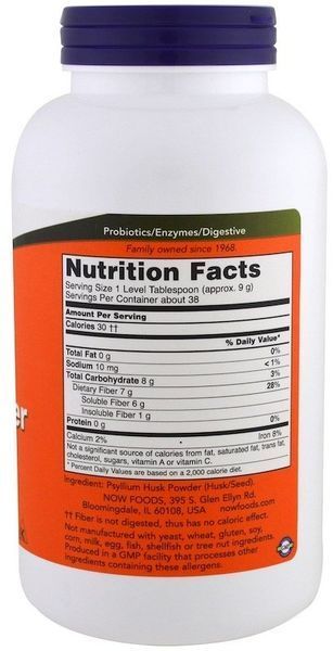 Now Foods Psyllium Husk Powder, 12 oz (340 g) (NOW-05975) 685553 фото