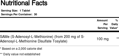 NOW Foods SAM-E 200 MG 30 TABS S-аденозилметионин 523275 фото