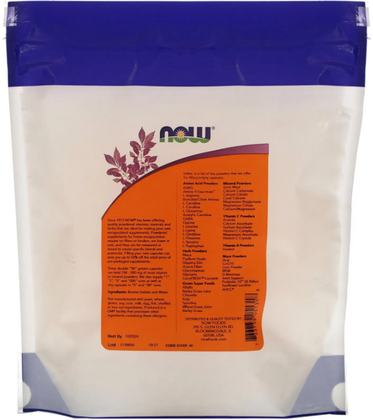 Now Foods Gelatin Empty Capsules Double '00' Size Двойные "00" желатиновые капсулы 750 пустых капсул 1079306 фото