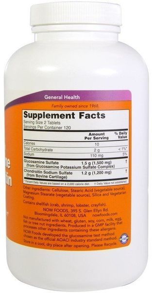 NOW Foods Glucosamine & Chondroitin Extra Strength Tablets 240 tabs 416642 фото