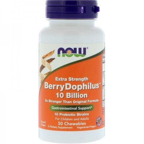 NOW Foods Berry Dophilus Extra Strength 10 billion Прибуток 50 жувальних таблеток 775423 фото