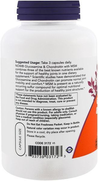 NOW Foods Glucosamine & Chondroitin with MSM Capsules 180 caps 416643 фото