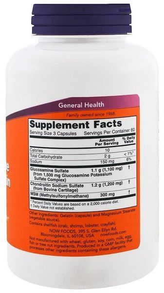 NOW Foods Glucosamine & Chondroitin with MSM Capsules 180 caps 416643 фото