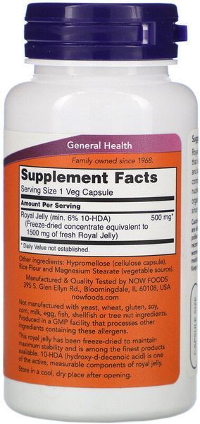Now Foods Royal Jelly, 1,500 mg, 60 Veg Capsules (NF2565) 634731 фото