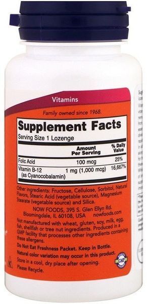 NOW Foods Vitamin B-12 1000 mcg 100 LOZ Вітамін В-12 520633 фото