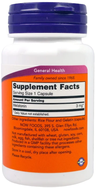 Now Foods Melatonin, 3 mg, 60 Capsules (NF3255) 634732 фото