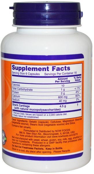 Now Foods Shark Cartilage 750 mg 100 caps 463899 фото