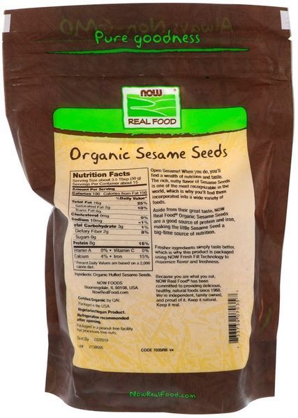 NOW Foods SESAME SEEDS HULLED ORG 1 LB Органічні сире насіння кунжуту 523284 фото