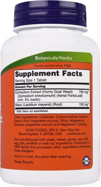 NOW Foods Horny Goat Weed 750 mg 90 tabs (Горянка с макой) 442326 фото