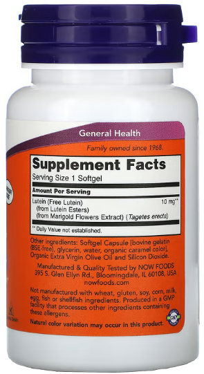 NOW Foods Lutein 10 mg (від esters) 60 soft gel Лютеїн 520696 фото
