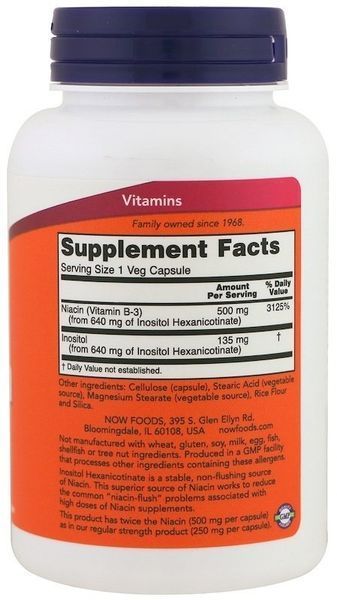 Now Foods Flush-Free Niacin 500 mg Double Strength 90 Veg Capsules (NF0498) 634734 фото