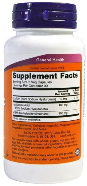 NOW Foods Hyaluronic Acid with MSM Veg Capsules 60 caps 416650 фото