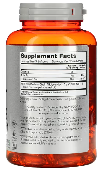 NOW Foods MCT Oil 1000 mg 150 soft gel Масло МСТ 520700 фото