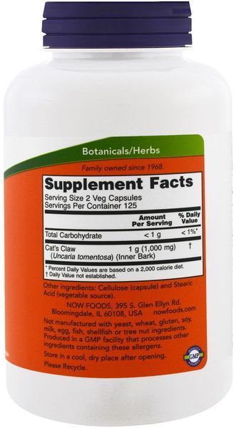 NOW Foods Cat's Claw 500 mg 250 caps 417134 фото