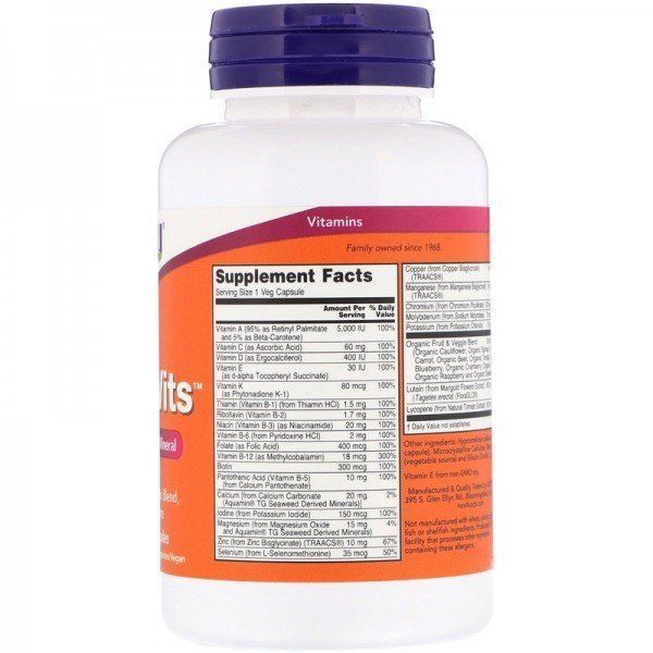 NOW Foods Daily Vits Multi Vitamin and Mineral Мультивитамины 30 веганских капсул 775464 фото