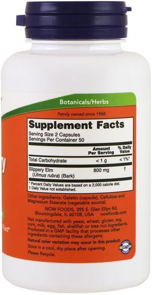 NOW Foods SLIPPERY ELM 400 mg 100 CAPS Слизький в'яз 523294 фото