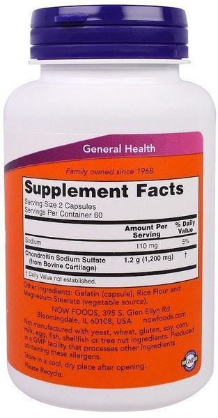 NOW Foods Chondroitin Sulfate 600 mg Capsules 120 caps 418140 фото