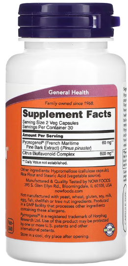 Now Foods Pycnogenol 30 mg 60 caps 418005 фото