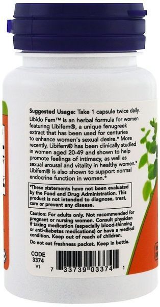 Now Foods Libido Fem, 60 Veggie Capsules (NOW-03374) 685392 фото