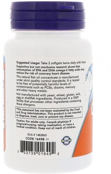 NOW Foods Omega-3 Molecularly Distilled Softgels 30 caps 414057 фото