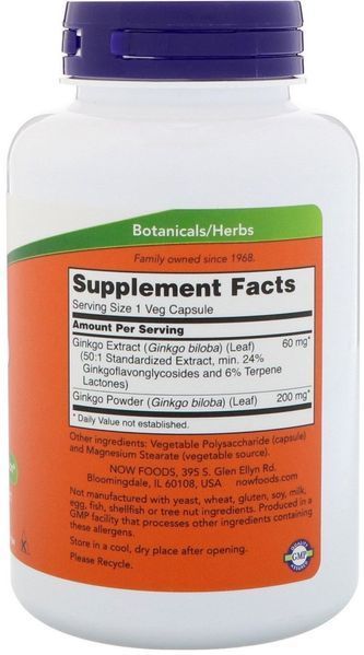 NOW Foods Ginkgo Biloba 60 mg Veg Capsules 240 veg caps 430432 фото