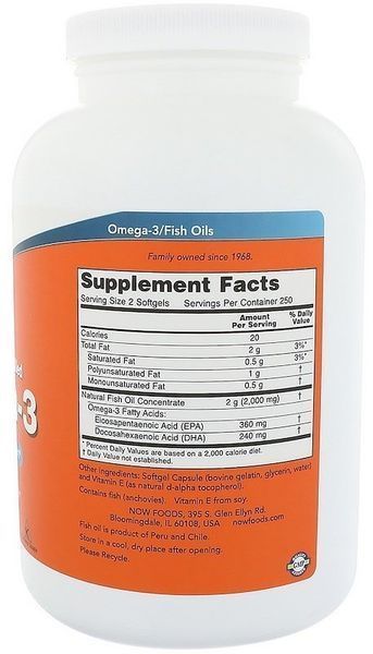 NOW Foods Omega-3 Molecularly Distilled Softgels 500 caps 414058 фото