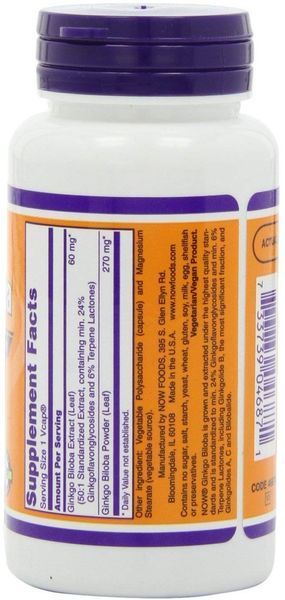 NOW Foods Ginkgo Biloba 60 mg Veg Capsules 120 veg caps 430433 фото