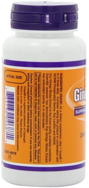 NOW Foods Ginkgo Biloba 60 mg Veg Capsules 120 veg caps 430433 фото