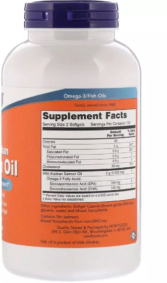 Now Foods Wild Alaskan Salmon Oil, 200 Softgels (NF1674) 685588 фото