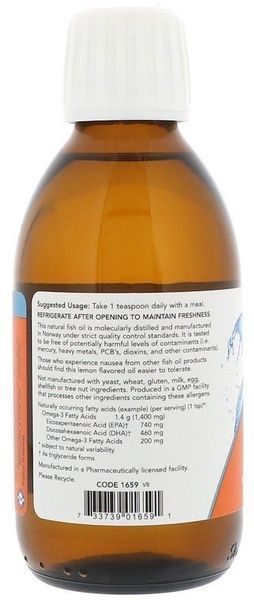 NOW Foods OMEGA-3 FISH OIL 200 ML (7 OZ) LEMON Омега-3 Рыбий жир 520716 фото