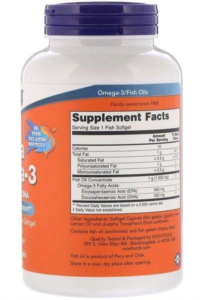 Now Foods Ultra Omega 500 EPA/250 DHA, 180 Fish Softgels (NF1665) 685591 фото