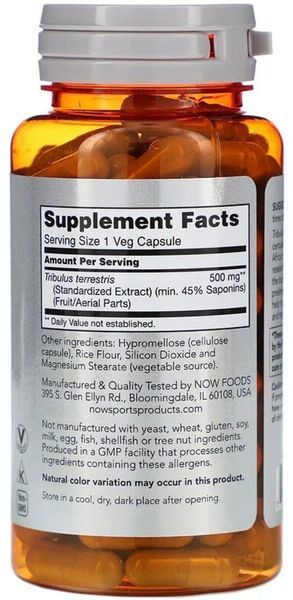 Now Foods Tribulus 500 mg Трибулус 100 вегетаріанських капсул 897057 фото