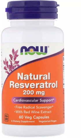 Now Foods Natural Resveratrol, 200 mg, 60 Veg Capsules 685378 фото