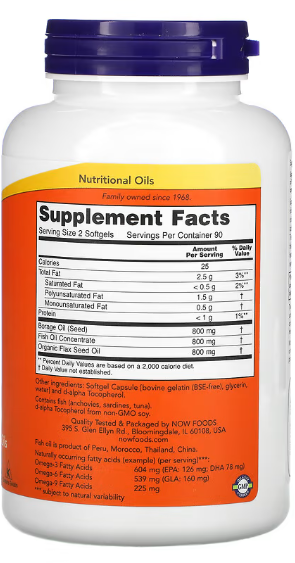 NOW Foods Super Omega 3-6-9 1200 mg 180 soft gel Супер Омега 3-6-9 523316 фото