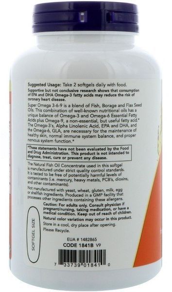 NOW Foods SUPER OMEGA 3-6-9 1200 MG 90 SGELS Супер Омега 3-6-9 523317 фото