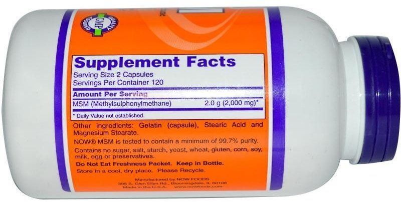 NOW Foods MSM 1000 mg Veg Capsules 240 caps 416674 фото