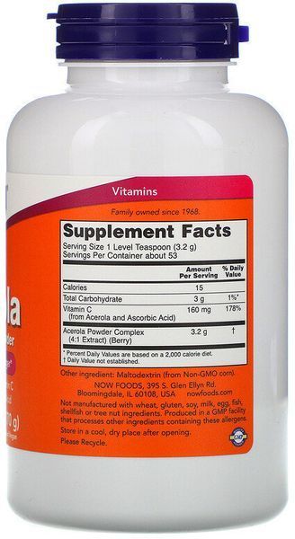 Now Foods Acerola 4: 1 Extract Powder, 6 oz (170 g) (NOW-00740) 685380 фото