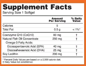 Now Foods CoQ10 with Omega-3 Fish Oil Коэнзим Q10 и Омега 3 60 гелевых капсул 827415 фото