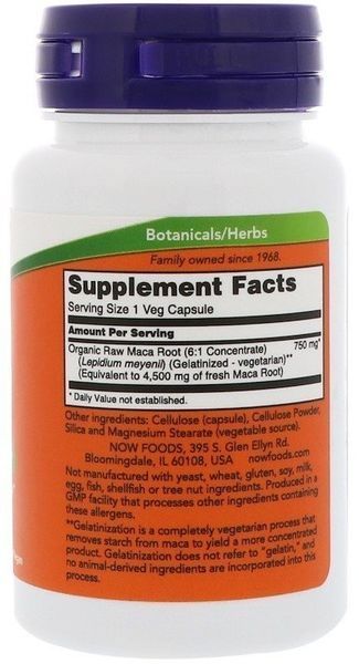 NOW Foods Maca 750 mg Raw Veg Capsules 30 caps 416679 фото