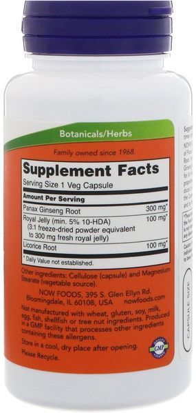 NOW Foods Ginseng & Royal Jelly 90 veg caps (Женьшень + маточное молочко) 416751 фото