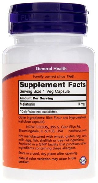 Now Foods Melatonin, 3 mg, 60 Veg Capsules 685394 фото