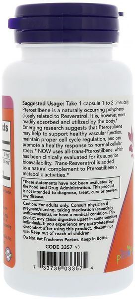 Now Foods Pterostilbene & Resveratrol 50 mg / 250 mg 60 veg caps 418002 фото