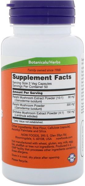 NOW Foods Rei-Shi Mushrooms 270 mg 100 Veg Capsules Грибы Рей-Ши 523264 фото