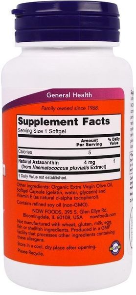Now Foods Astaxanthin 4 mg, 90 Softgels (NF2305) 634647 фото