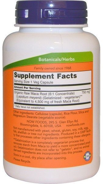 NOW Foods Maca 750 mg Raw Veg Capsules 90 caps 416680 фото