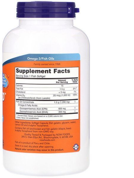 Now Foods Ultra Omega 3-D, 180 Fish Softgels (NOW-01664) 641236 фото