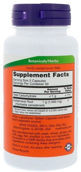 Now Foods Goldenseal Root, 500 mg, 100 Capsules (NF4692) 634659 фото