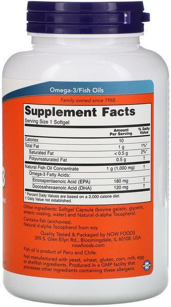 Now Foods Omega-3, Molecularly Distilled, 180 Softgels (NOW-01657) 685396 фото