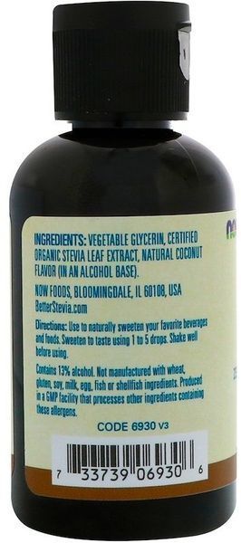 Now Foods Better Stevia, Zero-Calorie Liquid Sweetener, Coconut, 2 fl oz (59 ml) (NOW-06930) 684865 фото